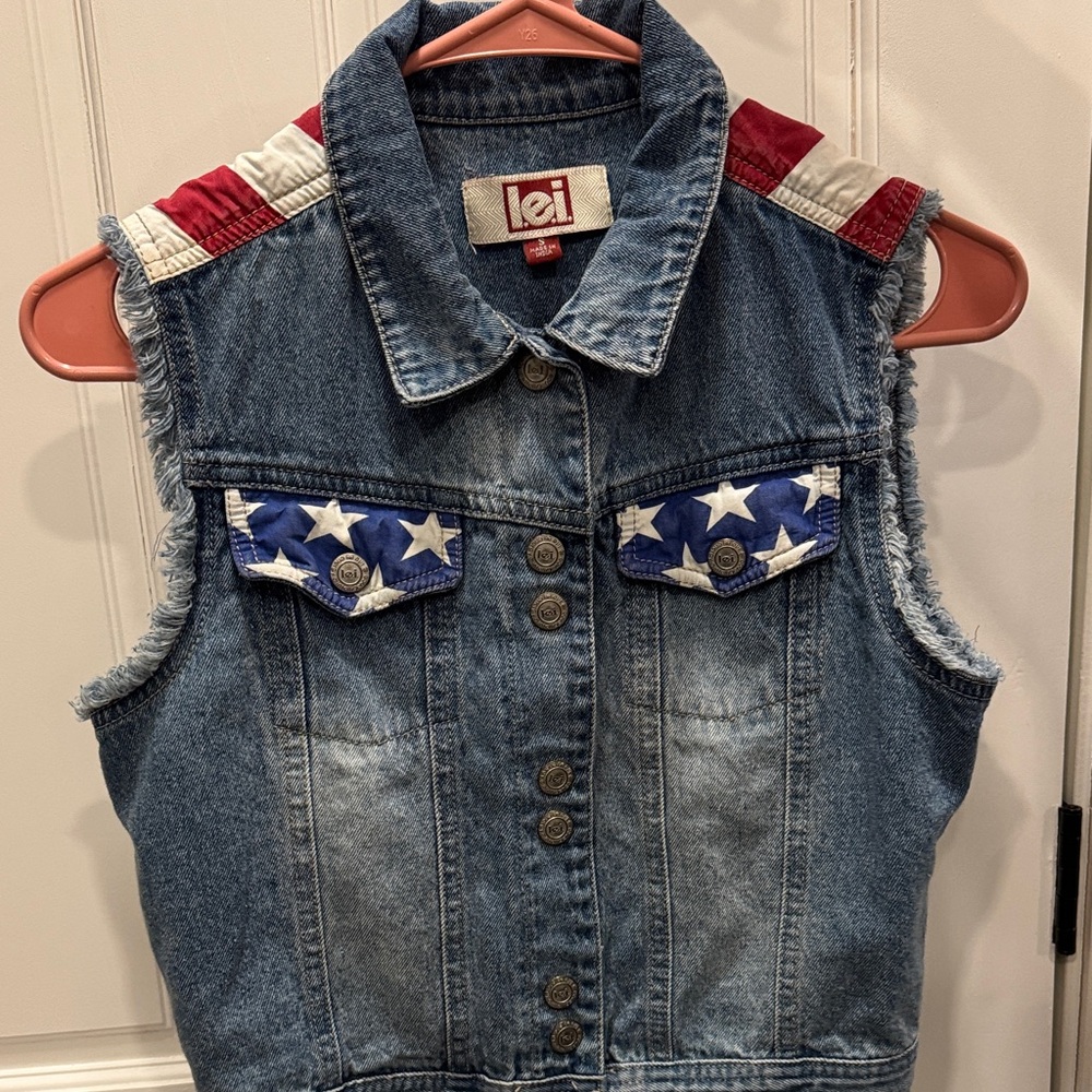 LEI Blue Denim Vest with Patriotic Accents